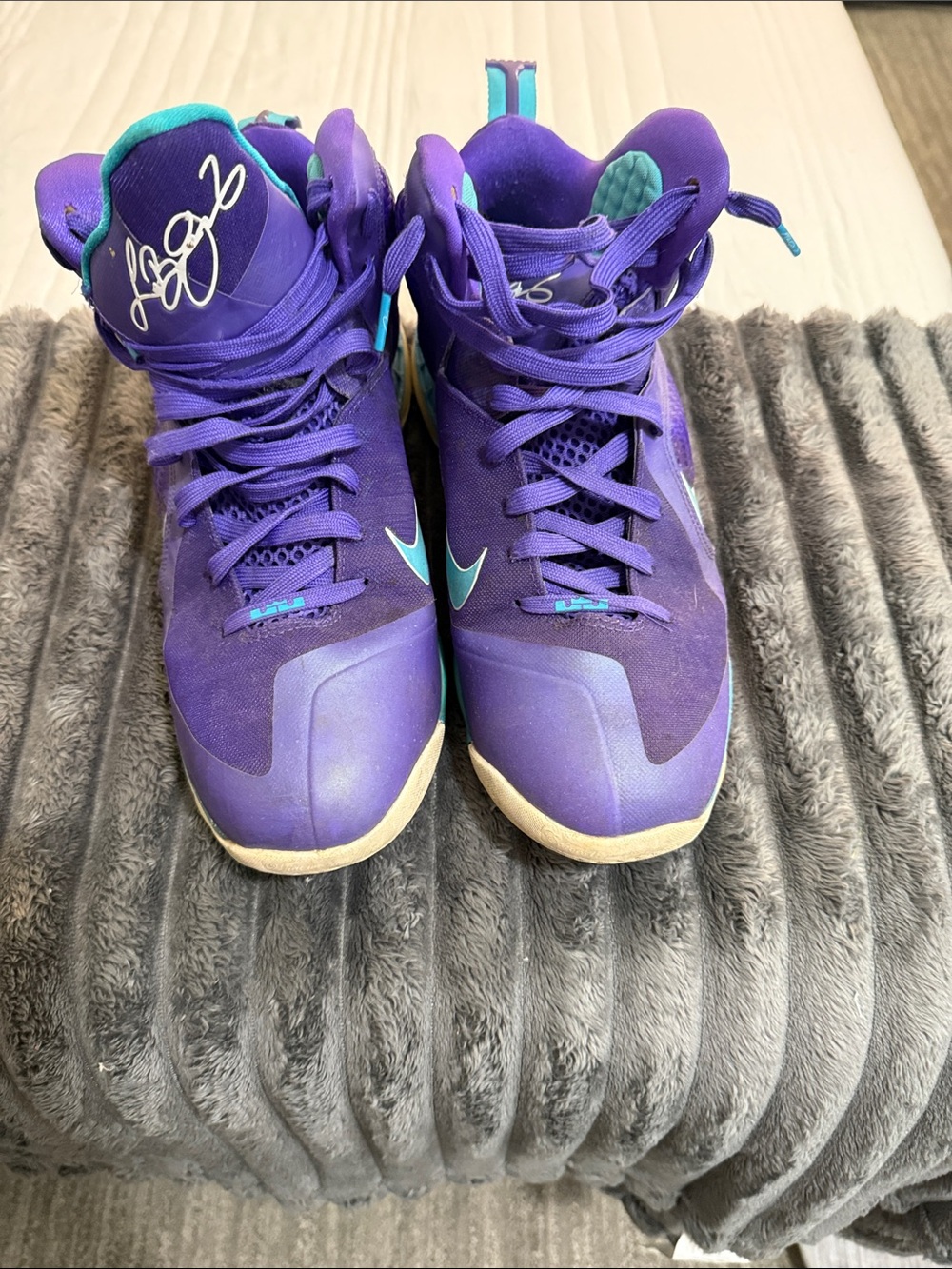 Nike Men's Purple High-Top Sneakers with Teal Swoosh